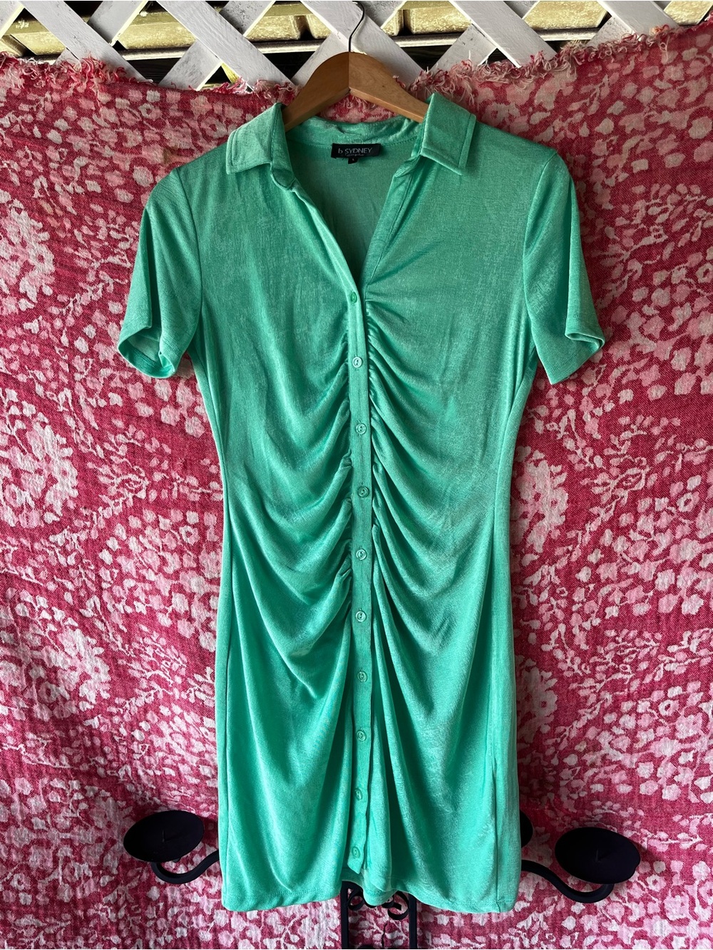 Green Ruched Button-Down Polo Dress